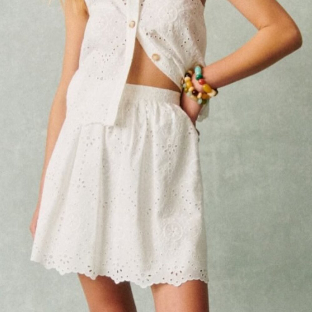 Sezane Nao Skirt Embroidered White - Size 6